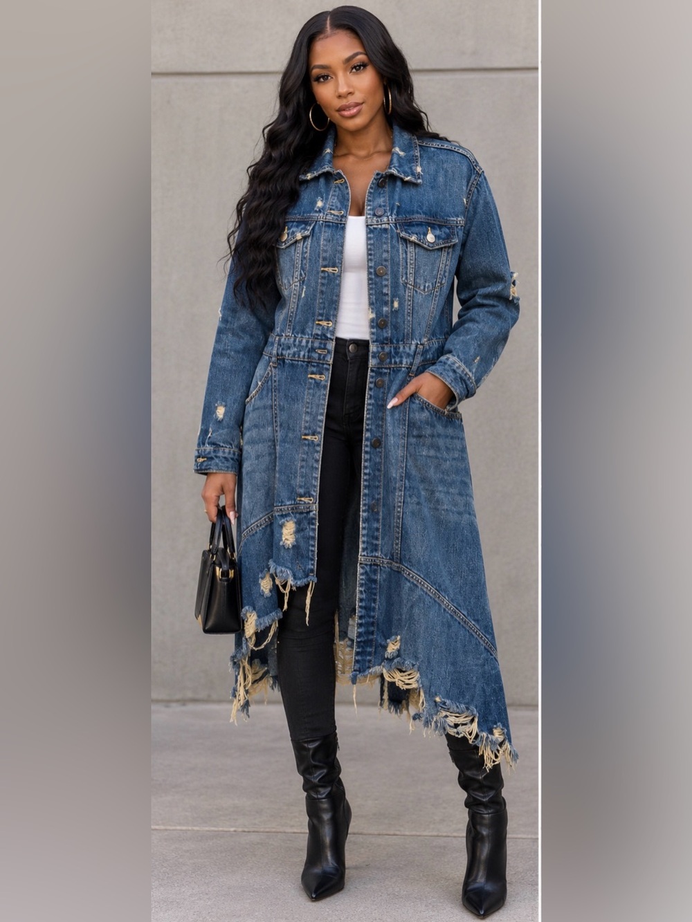 Zara Distressed Denim Duster Jacket Small